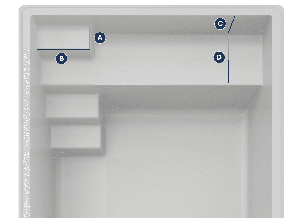 Plan des dimensions intérieures de Fidji 6, repères détaillés sous le visuel.