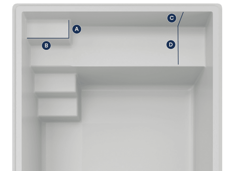 Plan des dimensions intérieures de Fidji 7, repères détaillés sous le visuel.