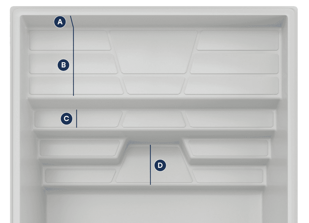 Plan des dimensions intérieures de Tavana 7, repères détaillés sous le visuel.